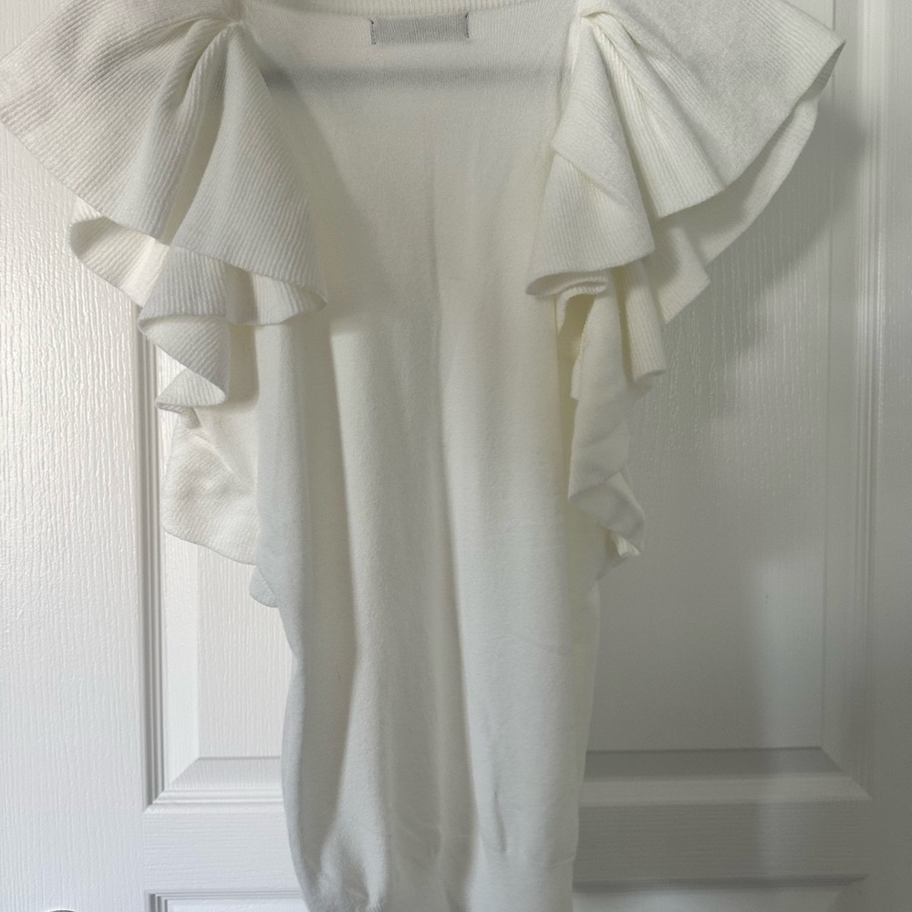 White Ruffle Sleeve Top - Picture 2 of 3